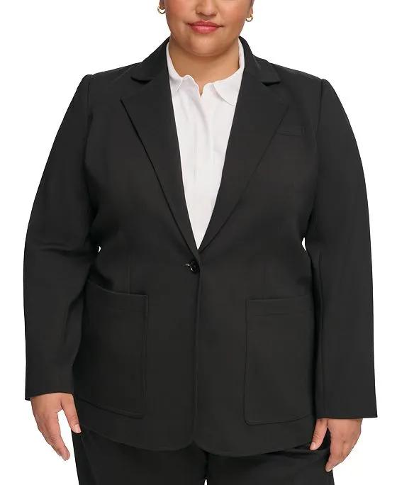 Plus Size Notched-Collar One-Button Jacket