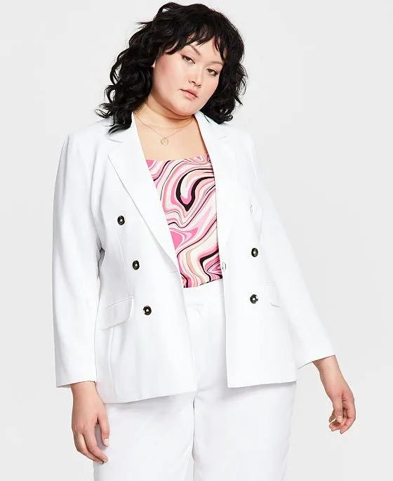 Plus Size Notched Collar Textured Crepe Jacket, Created for Macy's