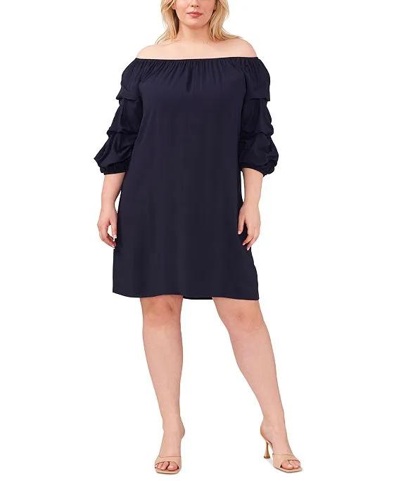 Plus Size Off-Shoulder Bubble-Sleeve Shift Dress