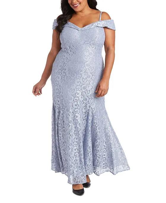Plus Size Off-The-Shoulder Lace Gown