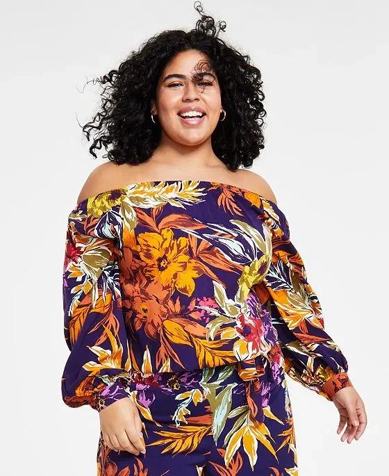 Plus Size Off-The-Shoulder Printed Top