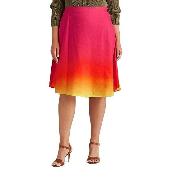 Plus Size Ombré Linen-Blend Midi Skirt