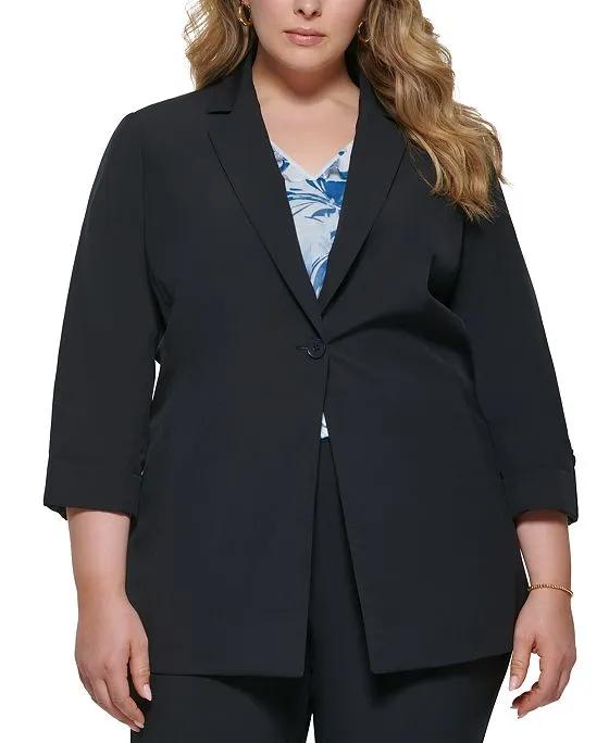 Plus Size One-Button Roll-Tab Jacket