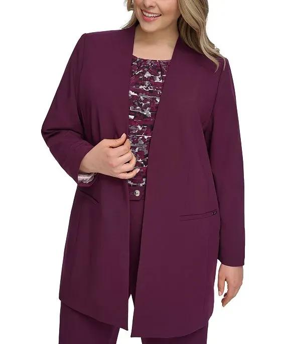 Plus Size Open-Front Rollback-Cuff Jacket, Created for Macy's