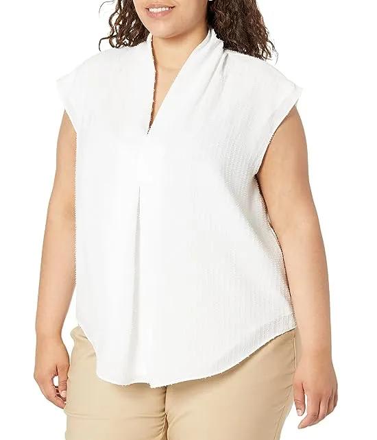 Plus Size Pinstripe Crepe Pleated Top