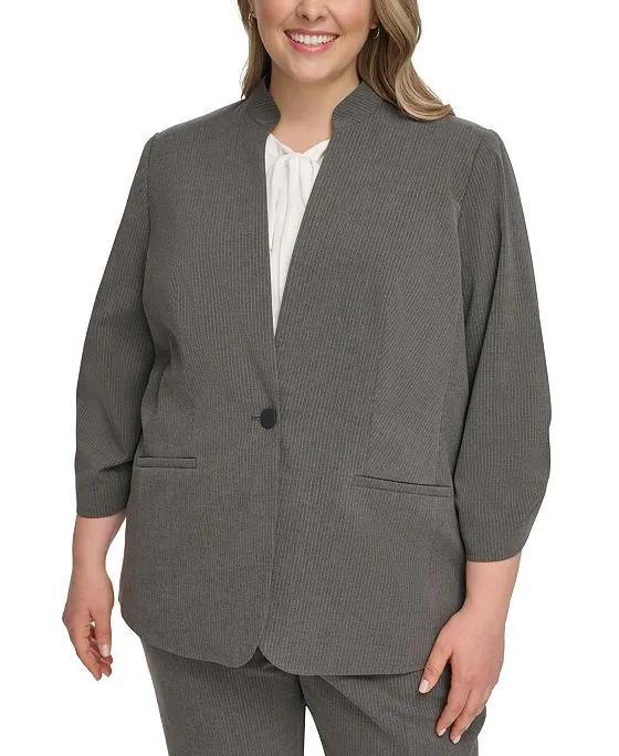 Plus Size Pinstriped One-Button Jacket, Created for Macy's