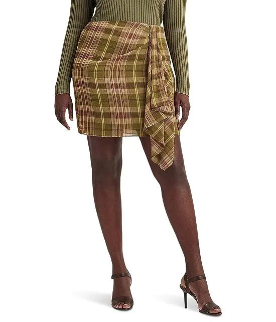 Plus Size Plaid Ruffle-Trim Georgette Skirt