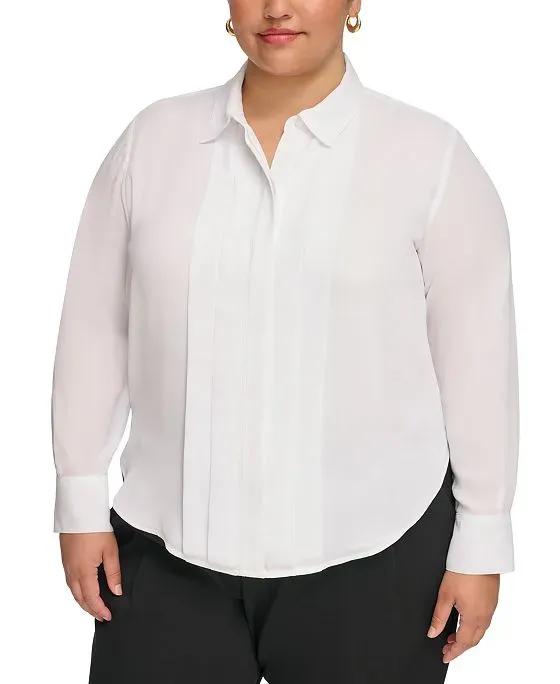 Plus Size Pleat-Front Point-Collar Shirt