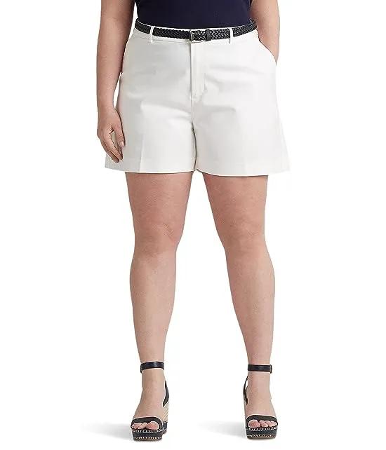 Plus Size Pleated Stretch Cotton Shorts
