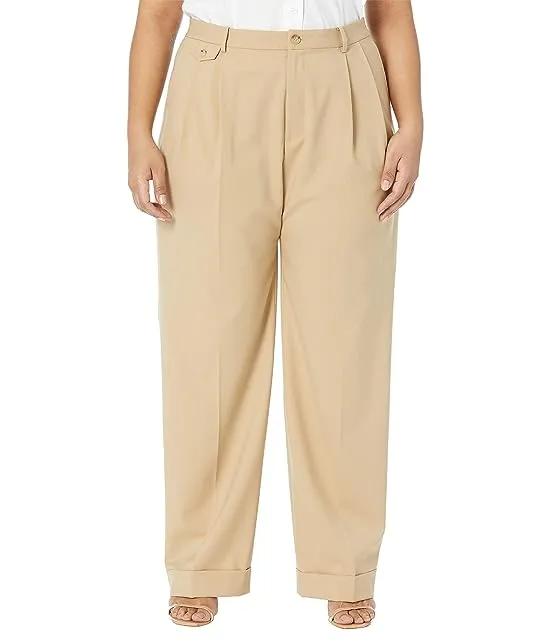 Plus Size Pleated Wool-Blend Twill Pants