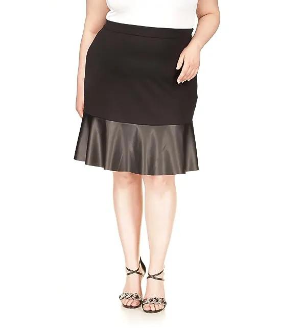 Plus Size Ponte Leather Mix Skirt