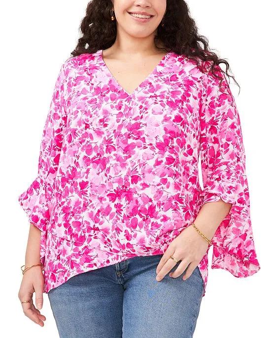 Plus Size Printed 3/4-Sleeve V-Neck Top