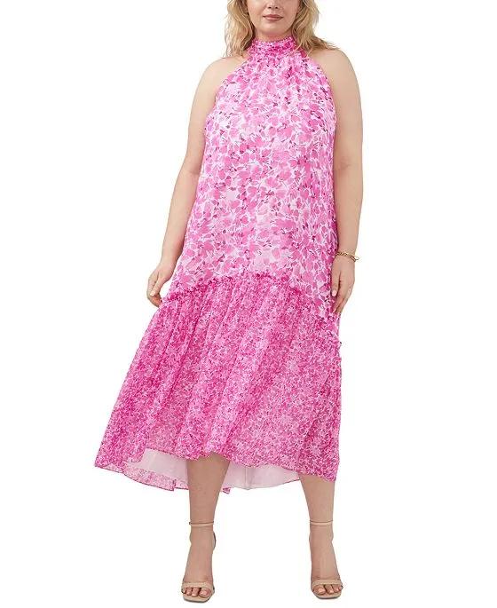 Plus Size Printed Halter Sleeveless Maxi Dress
