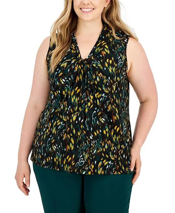 Plus Size Printed Knot-Front Top