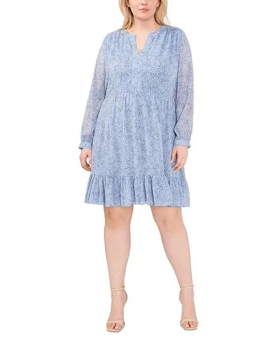 Plus Size Printed Long-Sleeve Fit & Flare Dress