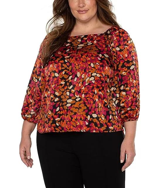 Plus Size Puff Sleeve Square Neck Woven Top