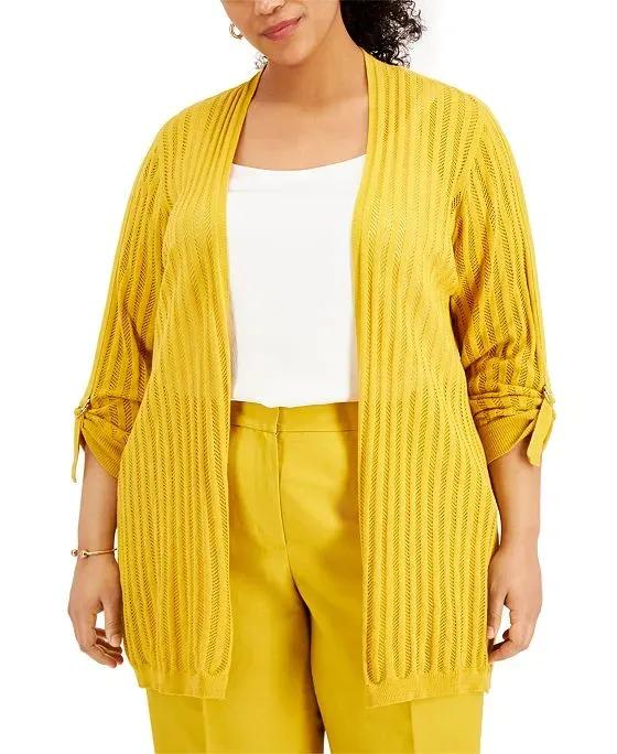 Plus Size Roll-Tab Open-Front Cardigan