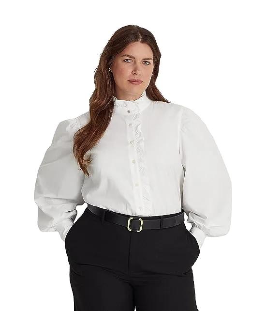 Plus Size Ruffle-Trim Cotton Broadcloth Shirt