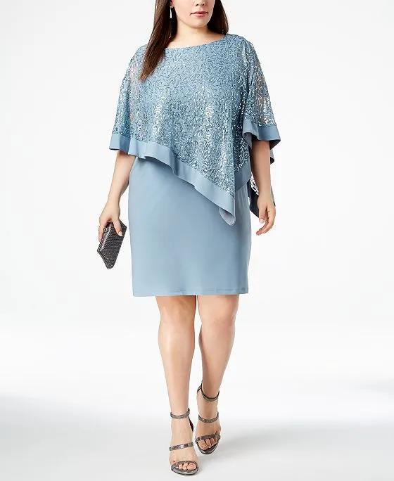 Plus Size Sequined Lace Cape Dress