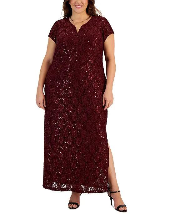 Plus Size Sequined Lace Gown