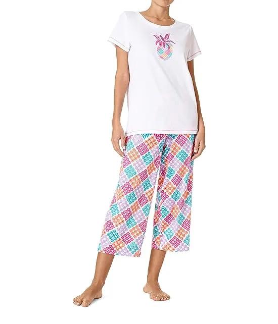 Plus Size Short Sleeve Tee and Capris Two-Piece Pajama Set