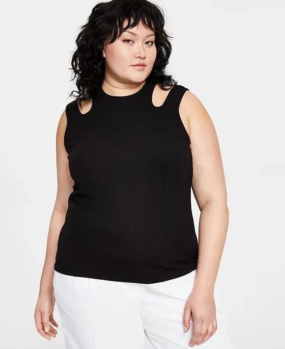 Plus Size Shoulder Cutout Ribbed Tank Top, Created for Macy's 