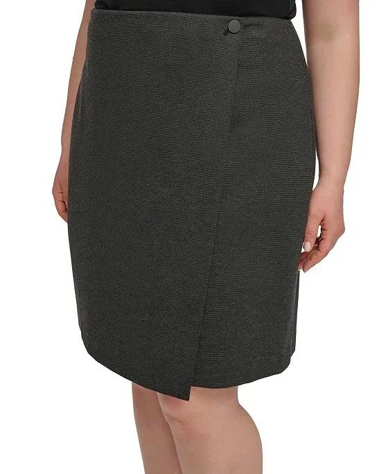 Plus Size Single-Button Overlap Skirt 