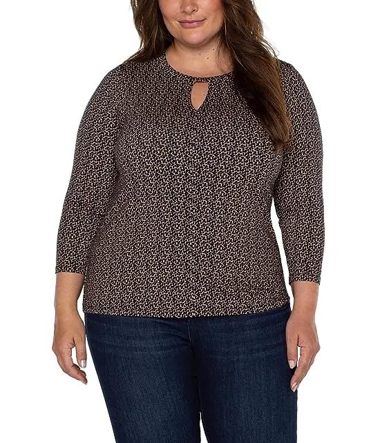 Plus Size Sleeve Crew Neck with Cutout Pleated Front