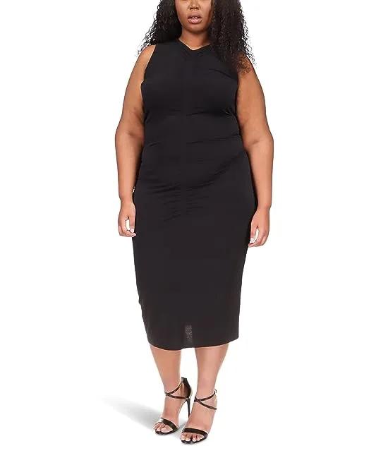 Plus Size Sleeveless Center Front Ruched Midi Dress
