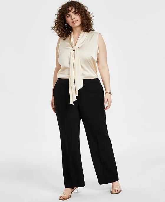 Plus Size Sleeveless Tie-Neck Blouse, Created for Macy's