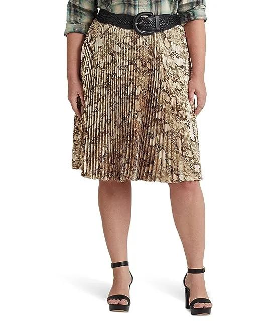 Plus Size Snakeskin Print Pleated Charmeuse Skirt
