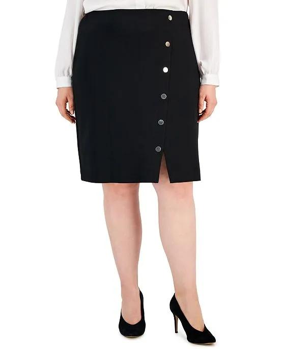 Plus Size Snap-Embellished Pencil Skirt