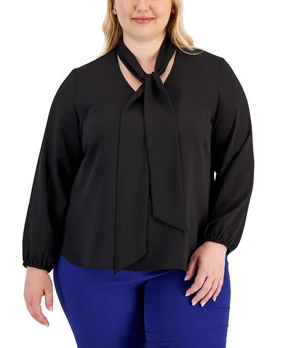 Plus Size Solid Bow-Front Blouse