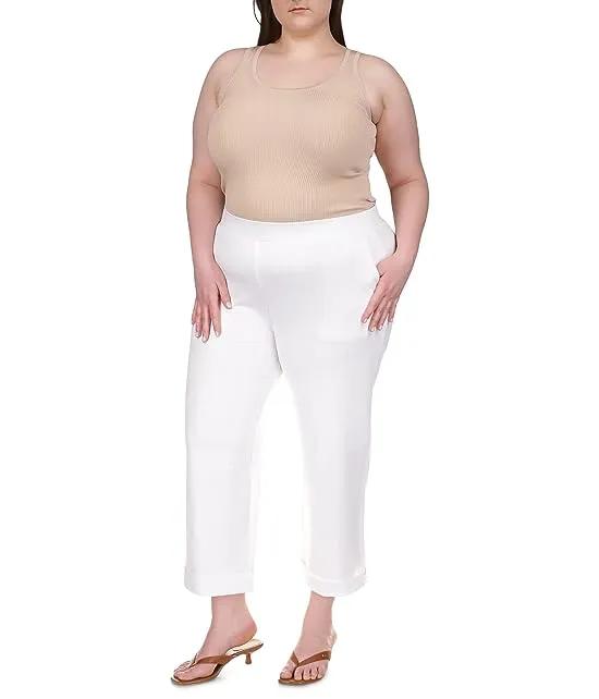 Plus Size Solid Rolled Cuff Pants