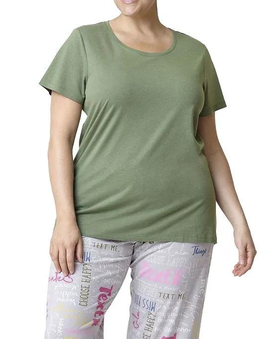 Plus Size Solid Short Sleeve Round Neck Pajama T- shirt