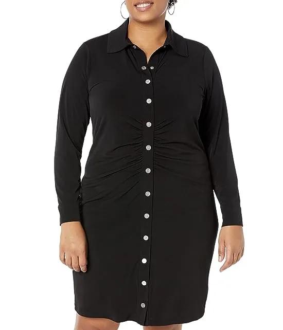 Plus Size Solid Snap Ruched Mini Dress