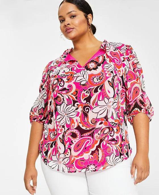 Plus Size Split-Neck Blouse, Created for Macy's