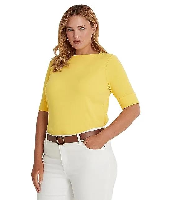 Plus Size Stretch Jersey Elbow-Sleeve Top