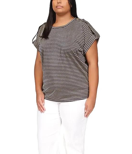Plus Size Stripe Snap Epaulette T-Shirt