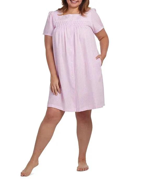Plus Size Striped Button-Front Nightgown