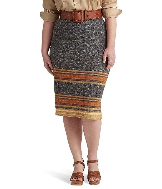 Plus Size Striped Cotton-Linen Knit Pencil Skirt