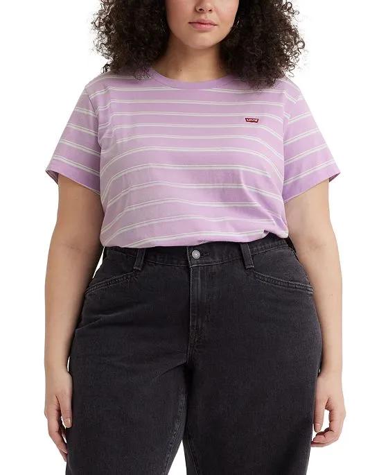 Plus Size Striped Cotton Short-Sleeve T-Shirt