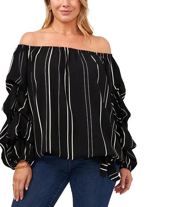 Plus Size Striped Gathered-Sleeve Top