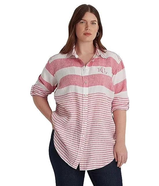 Plus Size Striped Oversize Linen Shirt