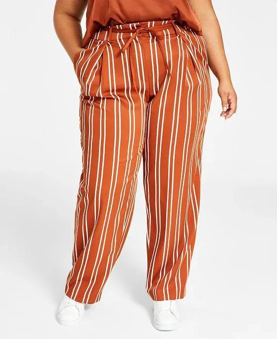 Plus Size Striped Tie-Waist Pants, Created for Macy's 