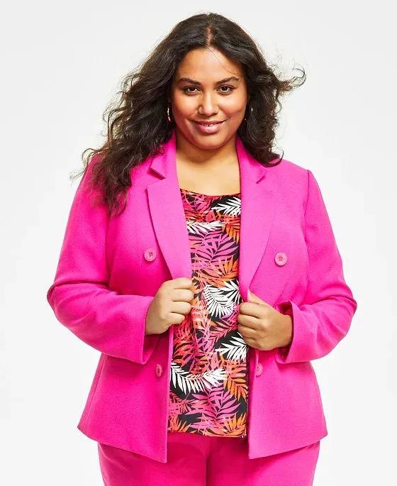 Plus Size Textured Crepe Faux-Double-Breasted Blazer, Created for Macy's