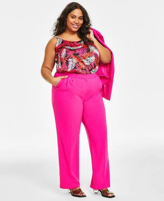Plus Size Textured Crepe Wide-Leg Pants, Created for Macy's  