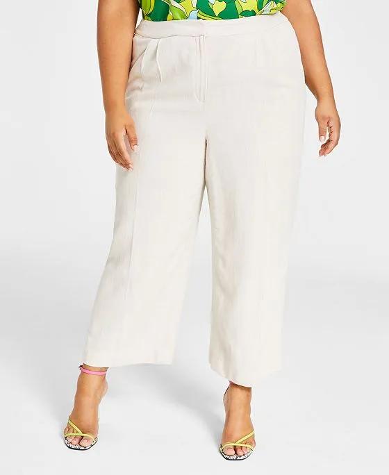 Plus Size Textured Wide-Leg Cropped Pants, Created for Macy's