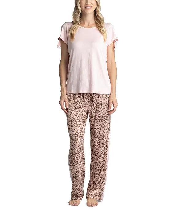 Plus Size Tie-Cuff Split-Sleeve Top & Open-Leg Pajama Pants Set