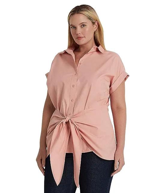 Plus Size Tie-Front Cotton Broadcloth Shirt